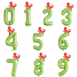 40-inch fruit green number balloons with red dinosaur topper for birthday party decor