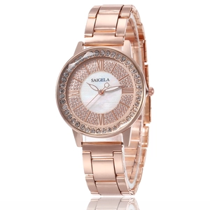 Montre Femme Quartz Mode Lunette Strass Or Rose Alliage Bracelet Maillons Élégante Chiffres Romains Cadran Tour Eiffel Luxe