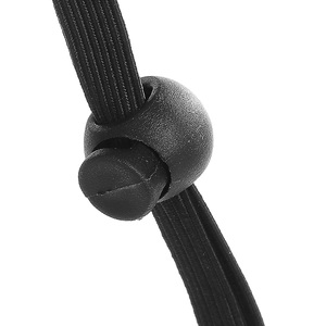 Macro detail of the adjustable black elastic cord fastener for devil horn headbands