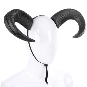 Adjustable matte black demon horn headpiece with spiral texture for Halloween cosplay