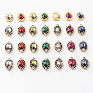 Vintage alloy oval nail art rhinestones set with pearls and crystals in various colors