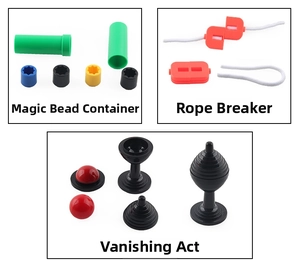 Detail of magic bead barrel, rope restoration and vanishing ball tricks for kids