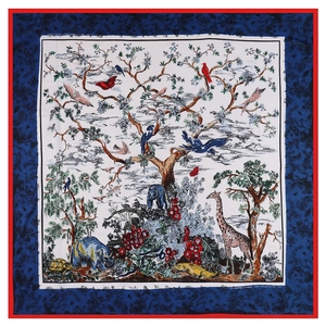 Women Vintage Forest Animal Tree Print Large Square Satin Scarf Decorative Neck Scarf Shawl Head Wrap Elegant Fashion Accessories