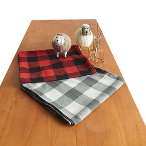 Christmas buffalo plaid cotton linen table runner set in red, black, grey and white