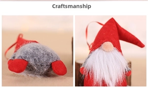 Détail d'un gnome de Noël avec bonnet rouge et corps en tricot gris à suspendre