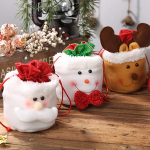 Christmas Gift Bags Plush Drawstring Sacks Santa Snowman Reindeer Pattern Holiday Candy Apple Storage For Kids Party Decor