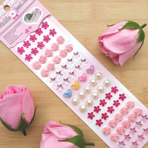 Dimensional crystal gem stickers set with floral and star shapes for kids DIY decor