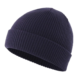 Detailed view of the ribbed knit pattern on a dark purple vintage docker beanie hat