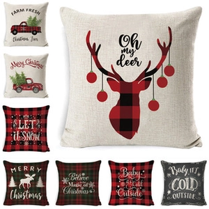 Detail showcasing eight festive Christmas cushion cover designs in textured linen fabric