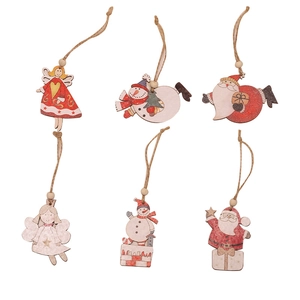 Lot de 6 ornements de Noël en bois peint avec Père Noël, bonhomme de neige et figurines d'anges