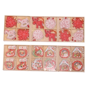 Creative wooden Christmas tree ornament set in gift box with festive deer and snowflake shapes