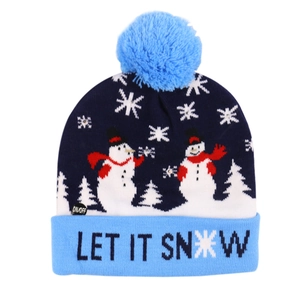 Detail of LED Christmas hat with Let It Snow text and on/off switch for lights