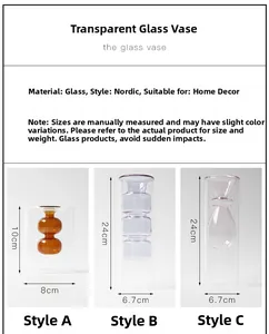 Tre vasi in vetro trasparente stile nordico con forme geometriche interne per arredo