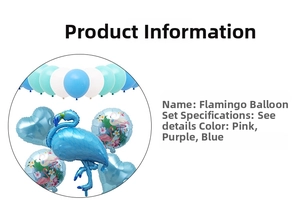 Blue flamingo party balloon set with heart shapes and color-matched arch accessories