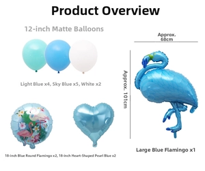 Blue flamingo foil balloons set including heart and round shapes for party decor