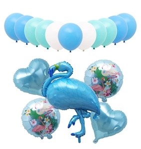 Blue flamingo foil balloon kit with heart shapes and tropical latex balloon arch set