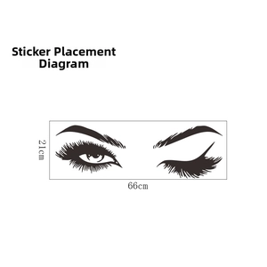 Zwarte vinyl wimper muursticker afmetingen 66cm x 21cm met open en knipogende ogen