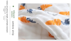 Detail showing high-density six-layer cotton gauze with rabbit and carrot prints