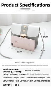 Size comparison of small white and grey crossbody bag with smartphone dimensions