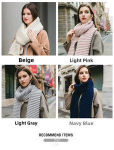 Detailed knit texture display of thick winter scarves in four neutral solid colors