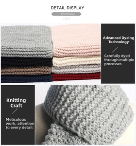 Detailed macro view showing thick knit texture and various color options for the winter scarf