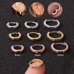 Micro-inlaid colorful zircon huggie hoop earrings in gold silver and rose gold finishes