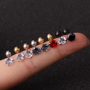 Minimalist 3-claw stainless steel zircon stud earrings with various crystal colors