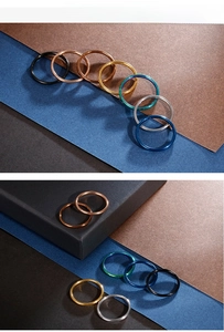 Polished stainless steel rings in assorted metallic finishes and vibrant rainbow colors