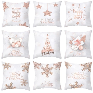 Housse De Coussin De Noël Or Rose Rose Paillettes Peau De Pêche Polyester Décoration Maison Fêtes Carré Nouvel An