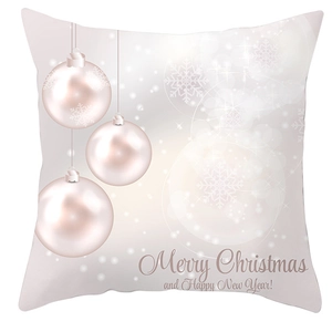Housse de coussin Noël rose en peau de pêche avec boules et texte Merry Christmas
