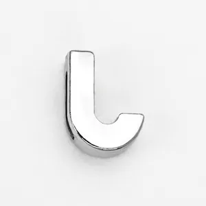 Polished silver letter J bead charm for DIY bracelet and jewelry making