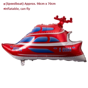 Detail of red yacht foil balloon measuring 98x70cm for birthday party decorations