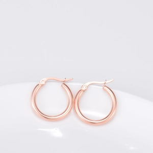 Chic 18K rose gold plated round hoop earrings with polished finish and secure hinge closure