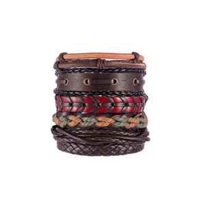 Handmade multilayer genuine leather braided bracelets in vintage ethnic style for men