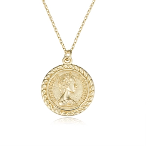 Vintage S925 sterling silver Queen Elizabeth II coin necklace in polished gold finish