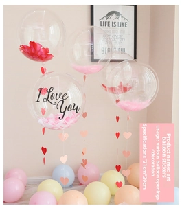 Detail of 21x29cm I Love You artistic balloon stickers on transparent Bobo balloons