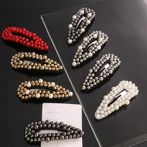 Elegant 7-piece set of pearl and metal bead waterdrop hair clips for women