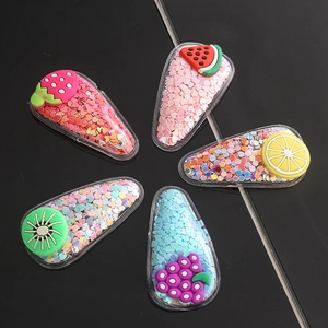 5-piece set of colorful fruit BB clips with heart sequins and glitter for kids