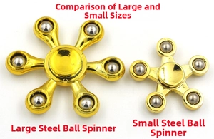 Size comparison between large and small golden plated fidget spinners with steel balls