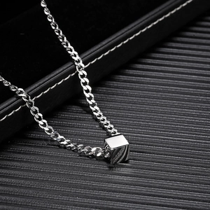 Minimalist silver square pendant necklace with cuban chain for men in premium stainless steel
