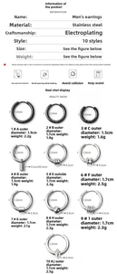Detailed size chart and maintenance guide for men's punk stainless steel hoop earrings