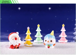 Miniature resin Santa Claus and snowman figurines set on white artificial snow