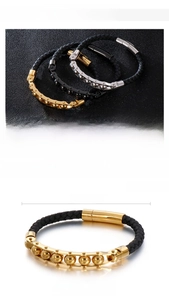 Size chart showing 215mm length and 6mm width for men's braided leather bracelet