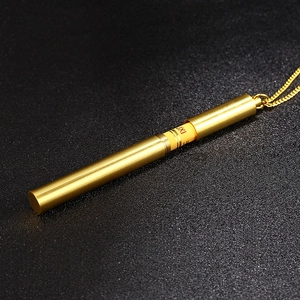 Golden titanium steel cylinder necklace pendant with an opening secret scroll detail