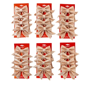 Set of 24 champagne gold glitter Christmas bows for tree decoration and gift wrapping