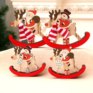 Wooden Christmas Rocking Horse Ornament Santa Claus Snowman Reindeer Figurine Desktop Holiday Home Decoration