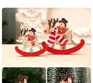 Detailed view of handcrafted wooden rocking horse with a snowman for Christmas decor