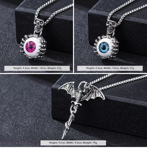 Gothic style necklace featuring a dragon wings and sword pendant with vintage texture details