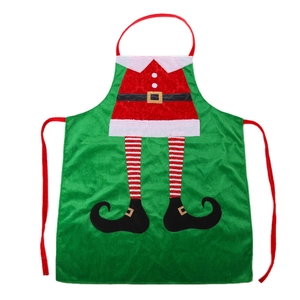 Christmas elf themed green velvet apron with red stripes for festive party kitchen decor