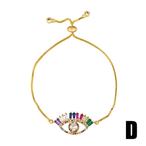Adjustable golden evil eye bracelet with colorful cubic zirconia and slider box chain